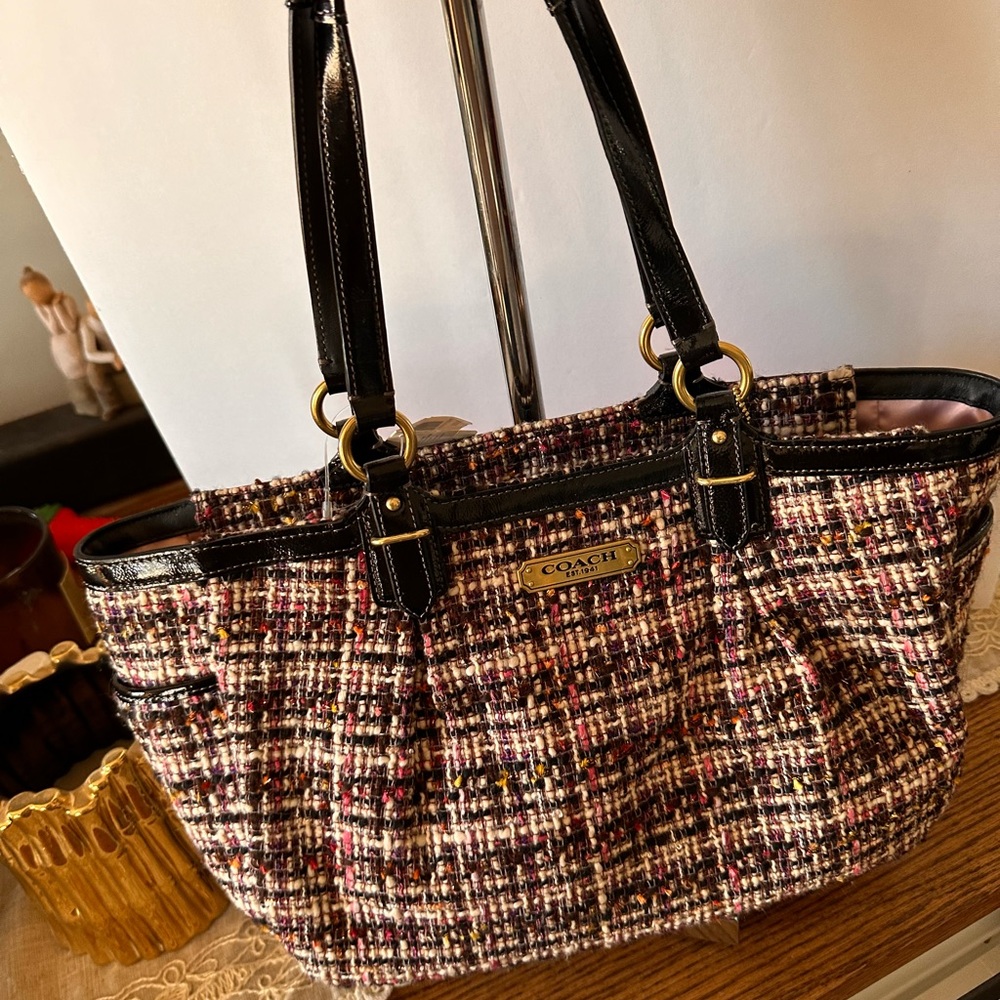 NWT Coach plaid wool tote